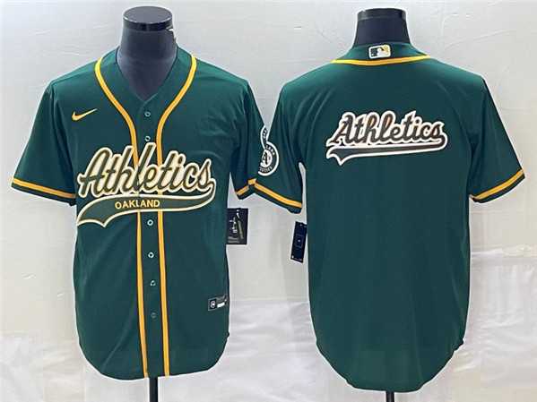 Mens Oakland Athletics Green Team Big Logo Cool Base Stitched Baseball Jersey 002